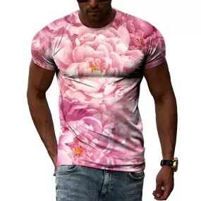T-shirt fleuri manches courtes col rond pour homme pivoine | Tendance Fleurie