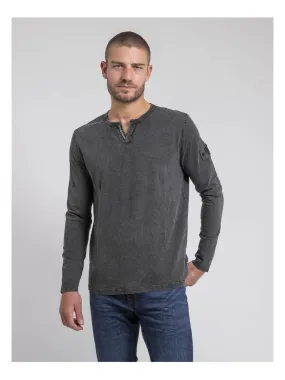 T-shirt manches longues col V pur coton JALUDOL - gris anthracite