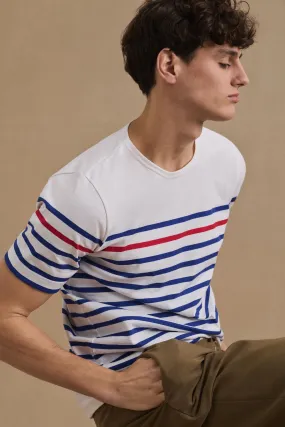 T-shirt marinière blanche avec rayure rouge