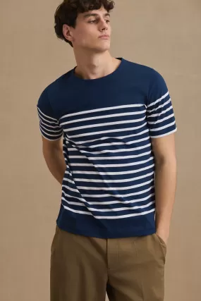 T-shirt marinière placée marine et blanc