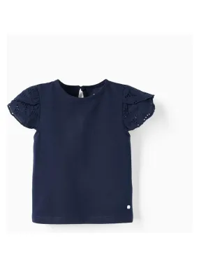 T-shirt à manches courtes avec broderie anglaise pour bébé fille manches courtes ATLANTIC COMPANY - Bleu foncé