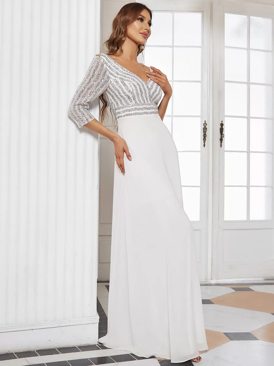 Taille personnalisée Robe de Soirée Longue Col en V et Paillettes