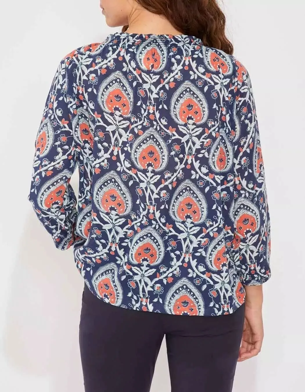 Top bleu et orangé en coton bio La Fiancée, Mehan
