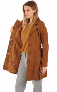 Trench cuir velours cognac La Canadienne - La Canadienne - Vestes et 3/4 Nubuck et Daim Cognac