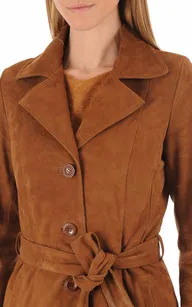 Trench cuir velours cognac La Canadienne - La Canadienne - Vestes et 3/4 Nubuck et Daim Cognac