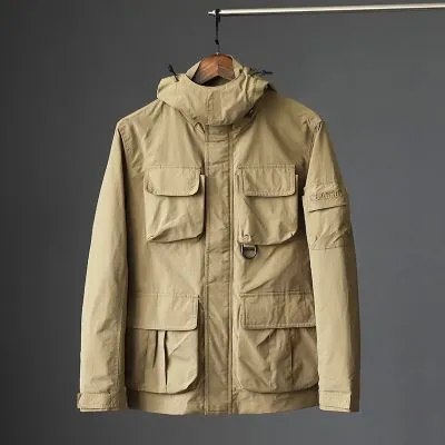 Veste coupe-vent à poches multipleset imperméable pour homme