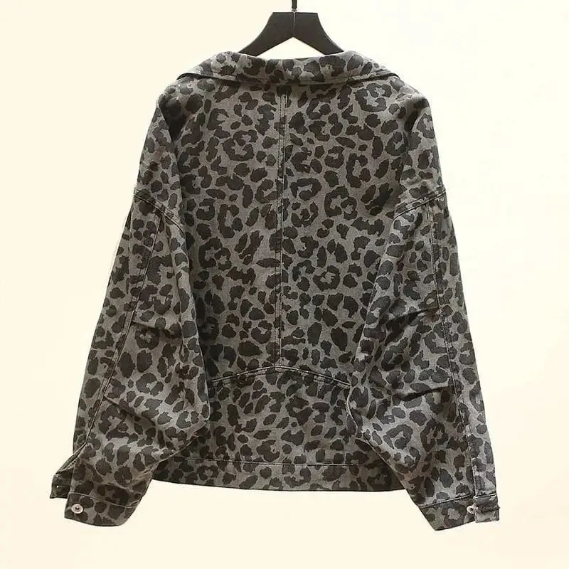 Veste en Jean Léopard Femme Grise