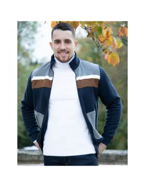 Veste homme coton molletonnée polaire léger bandes tricolores couleurs fermeture zip