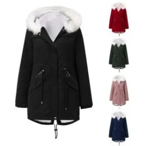 Veste parka 3/4 pour femme capuche bordée fourrure synthétique