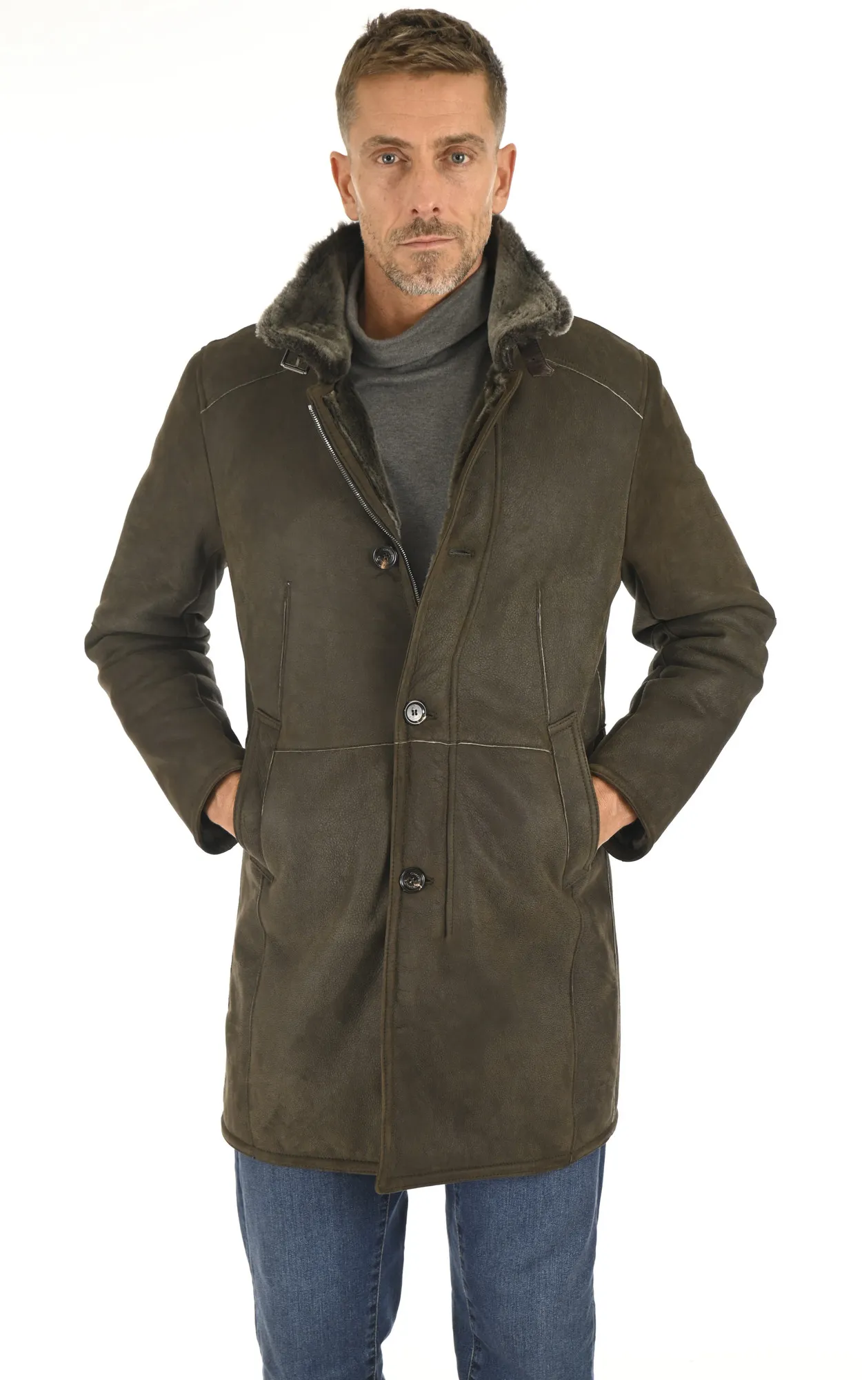 Veste peau lainée kaki Gimo's - La Canadienne - Vestes et 3/4 Peau Lainée Kaki