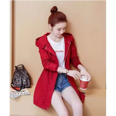 Veste Trench Pardessus pour Femme Mi Longue à Capuche