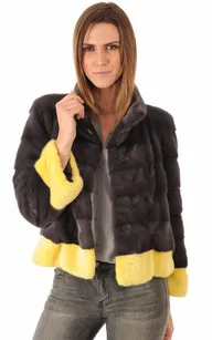 Veste Vison Anthracite & Jaune La Canadienne - La Canadienne - Vestes et 3/4 Fourrure Anthracite
