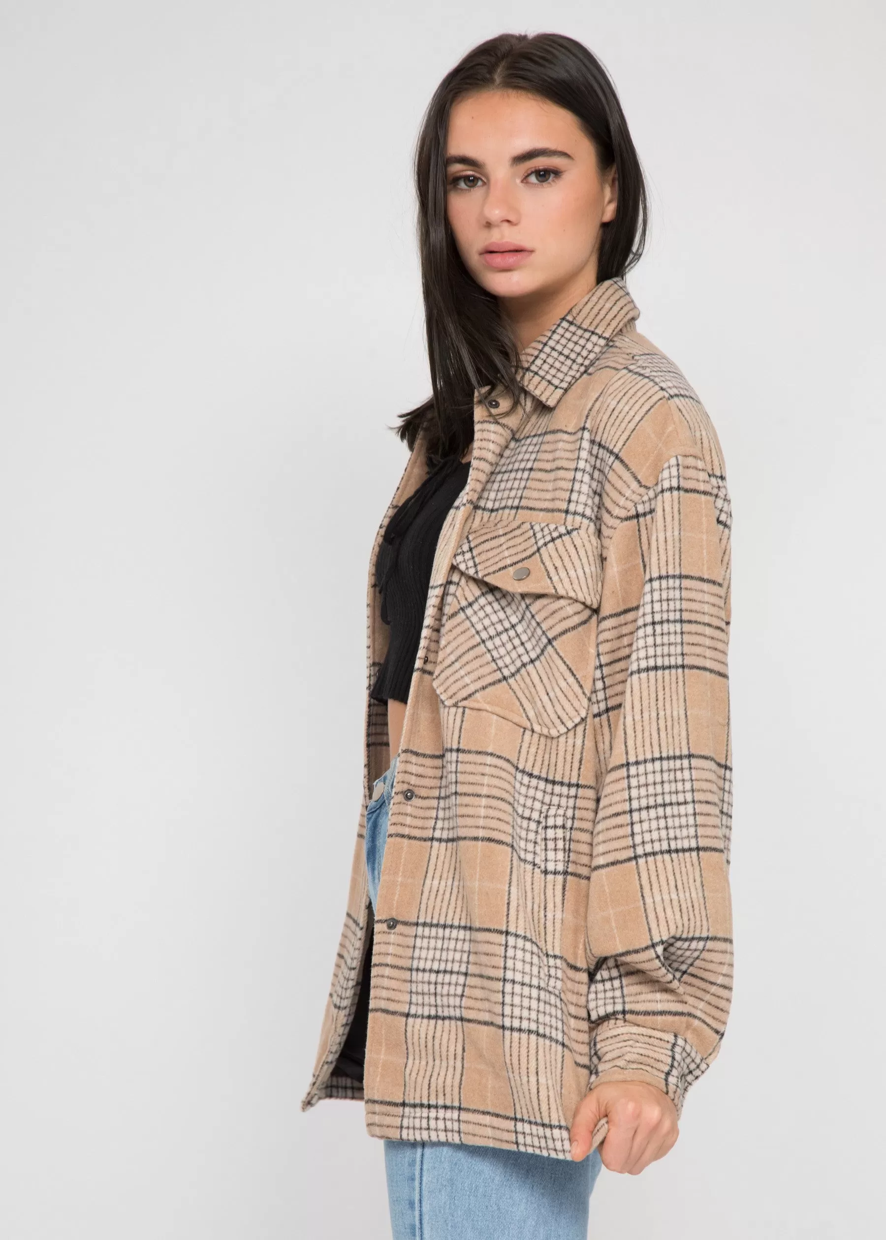 Veste à carreaux beige