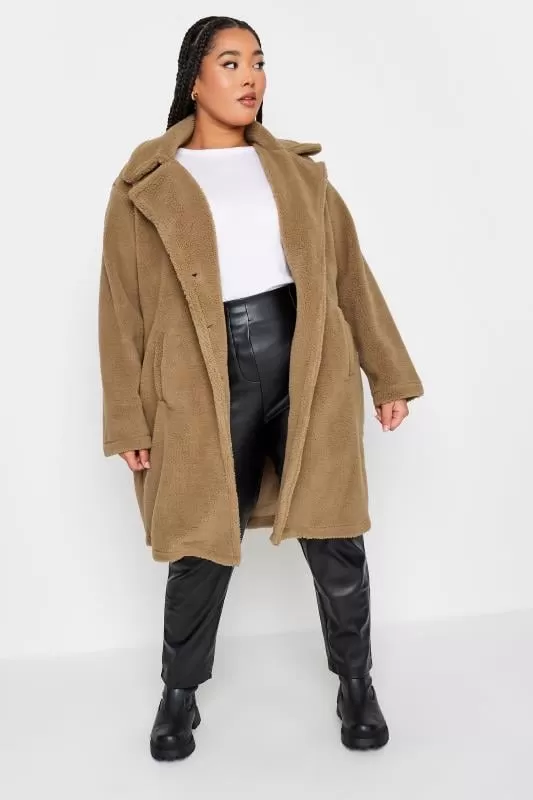 YOURS - Manteau Beige Midi Fausse Fourrure