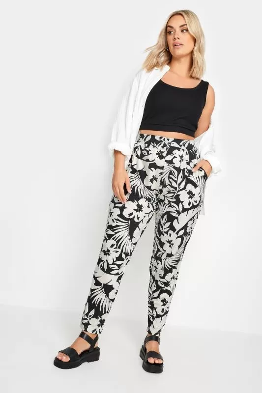 YOURS - Pantalon Noir & Blanc Tropical Sarouel
