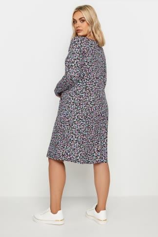 YOURS - Robe Noire Floral Violet & Bleu en Jersey